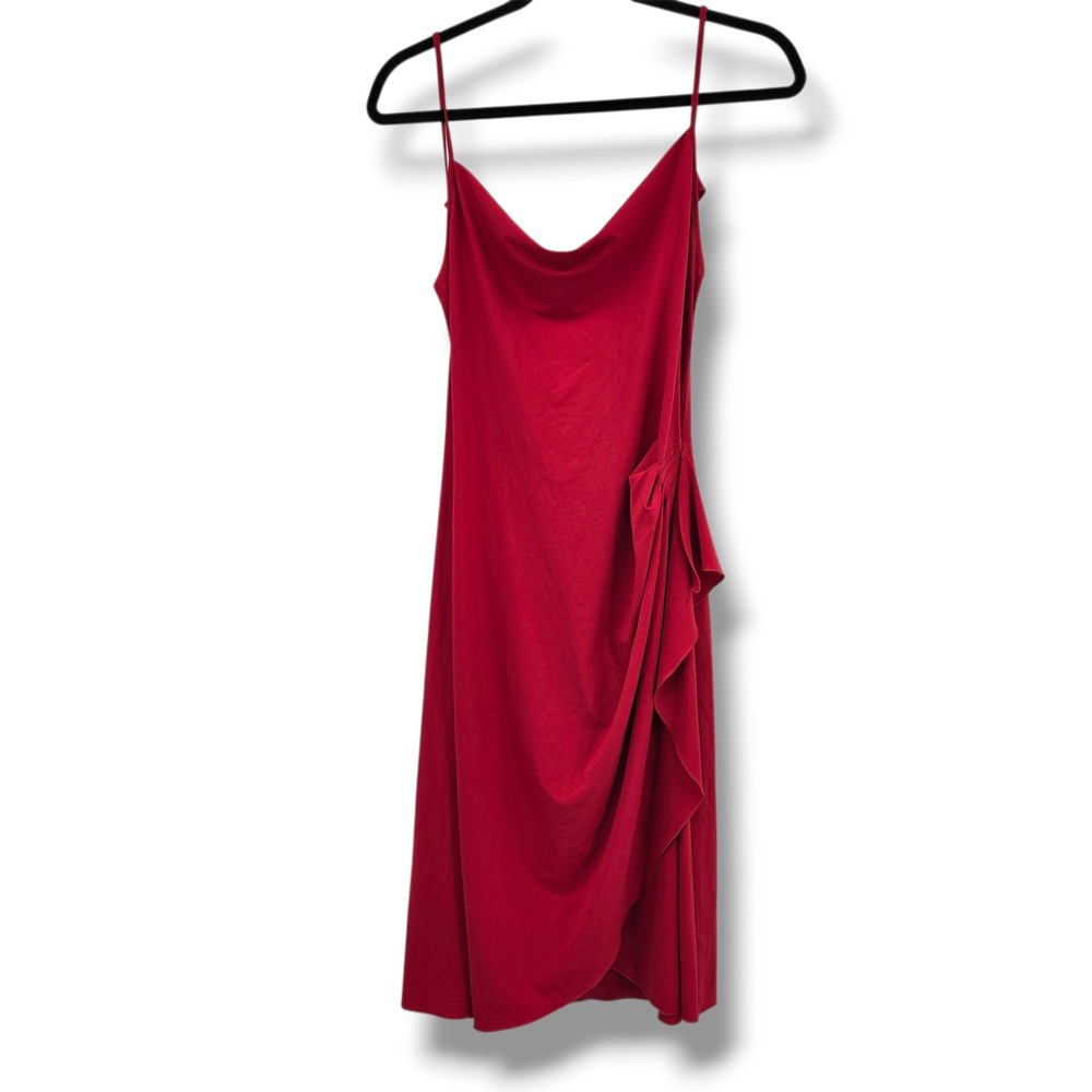BCBGMAXAZRIA Red Spaghetti Strap Cowl Neck Draped Midi Dress Size Large
